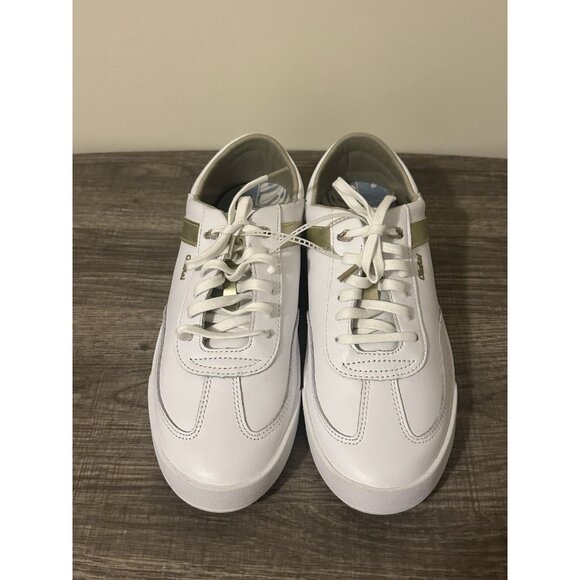Olukai Ha’upa Women’s Full Grain Leather Sneakers With Gold Accents Size 8.5